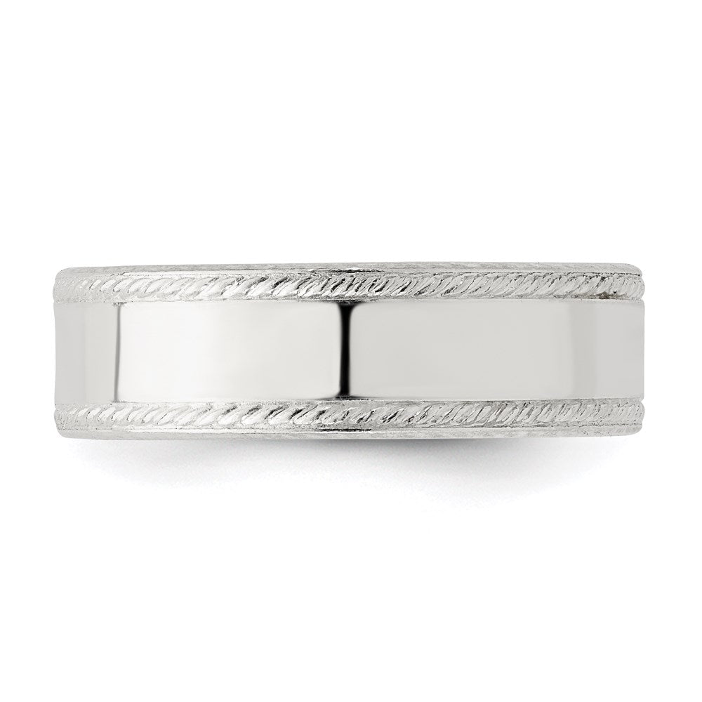 Sterling Silver 6mm Flat with Rope Edge Size 8 Band