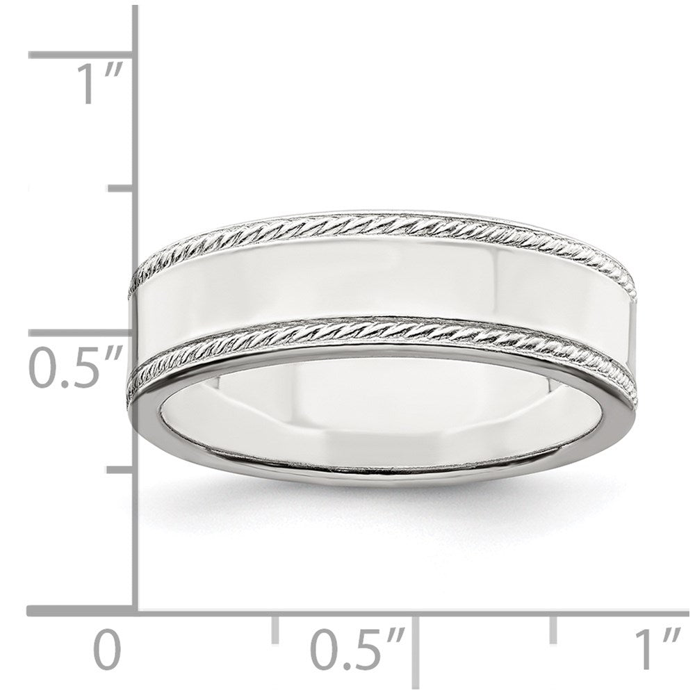Sterling Silver 6mm Flat with Rope Edge Size 5 Band
