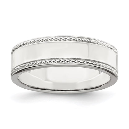 Sterling Silver 6mm Flat with Rope Edge Size 9 Band
