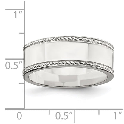 Sterling Silver 7mm Flat with Rope Edge Size 8 Band