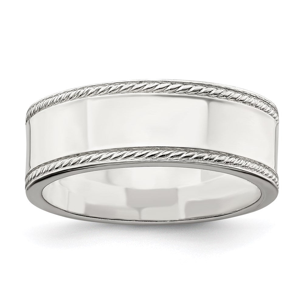 Sterling Silver 7mm Flat with Rope Edge Size 7 Band