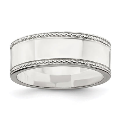 Sterling Silver 7mm Flat with Rope Edge Size 5 Band