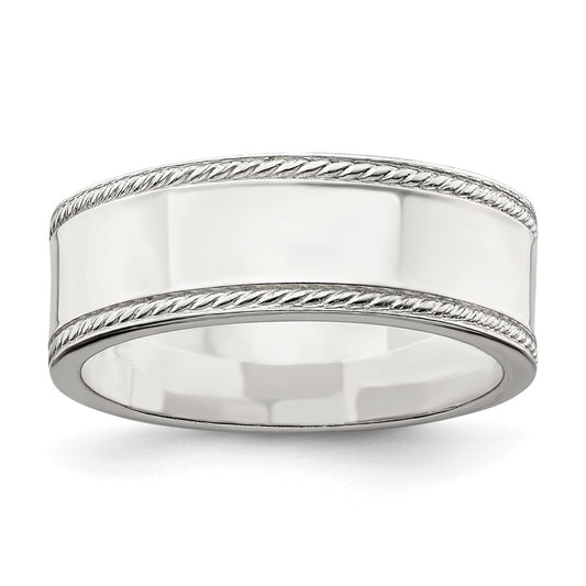 Sterling Silver 7mm Flat with Rope Edge Size 5 Band