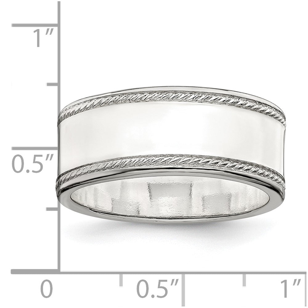 Sterling Silver 8mm Flat with Rope Edge Size 6 Band