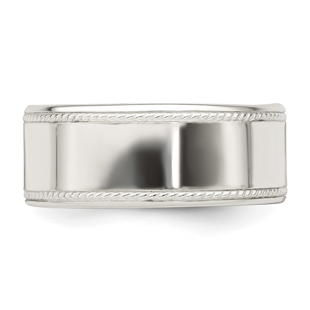 Sterling Silver 9.5mm Flat with Rope Edge Size 8 Band