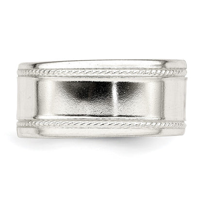 Sterling Silver 9.5mm Flat with Rope Edge Size 9 Band