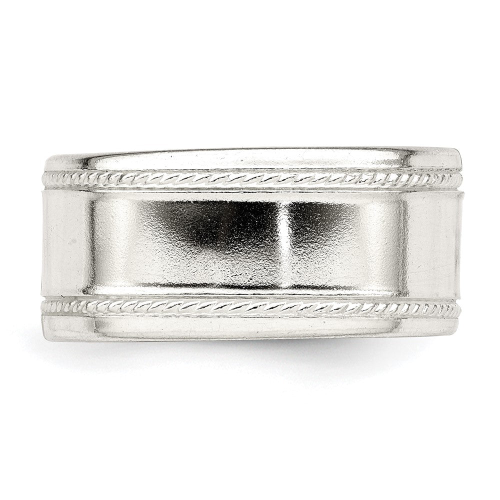 Sterling Silver 9.5mm Flat with Rope Edge Size 8 Band