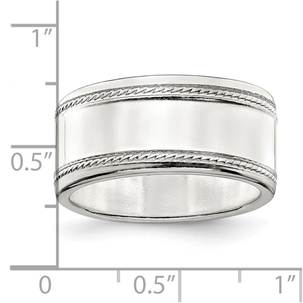 Sterling Silver 9.5mm Flat with Rope Edge Size 7 Band