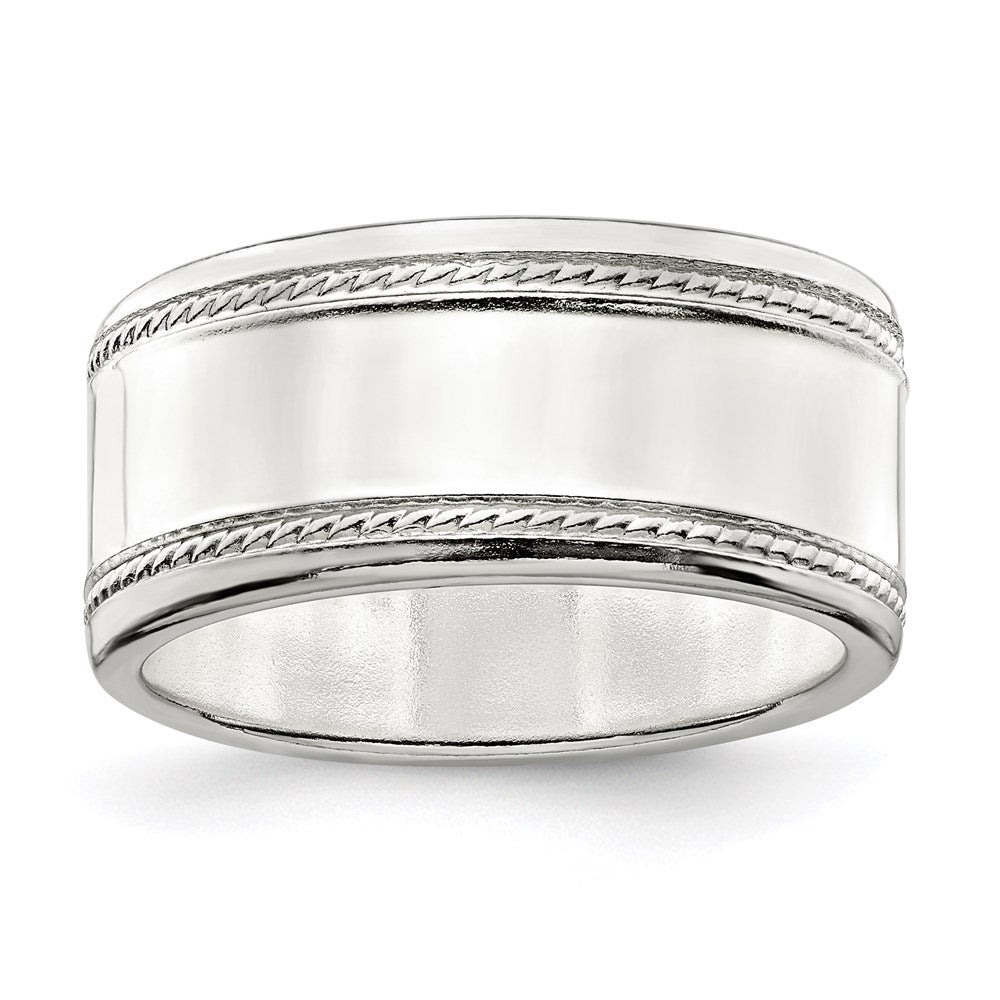 Sterling Silver 9.5mm Flat with Rope Edge Size 8 Band