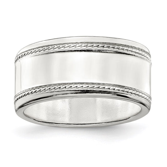 Sterling Silver 9.5mm Flat with Rope Edge Size 8 Band