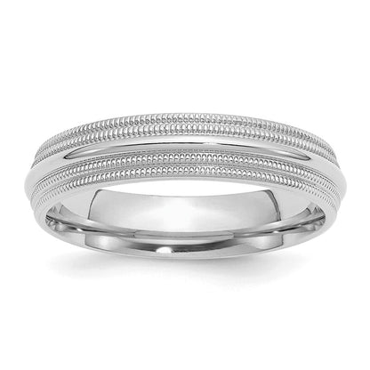SSilver Rhodium-plated 5mm Comfort Fit Double Milgrain Size 7 Band