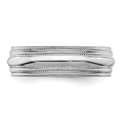 Sterling Silver Rhodium 6mm Comfort Fit Double Milgrain Size 14 Band