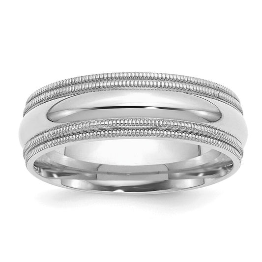 Sterling Silver Rh-plated 7mm Comfort Fit Double Milgrain Size 9 Band