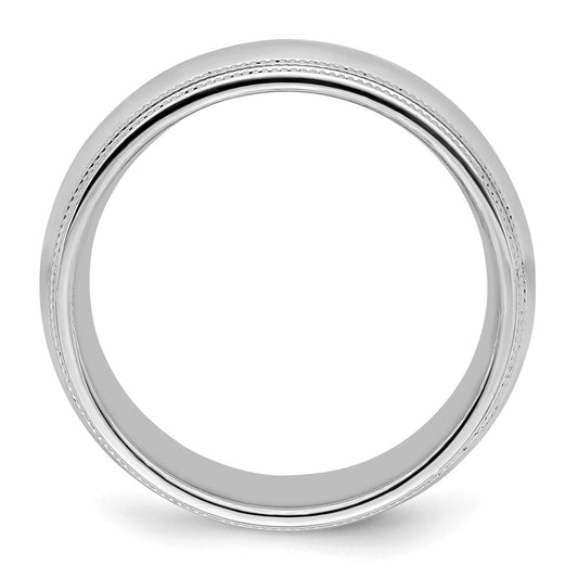 Sterling Silver Rh-plated 8mm Comfort Fit Double Milgrain Size 9 Band