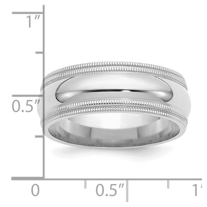 Sterling Silver Rh-plated 8mm Comfort Fit Double Milgrain Size 11 Band