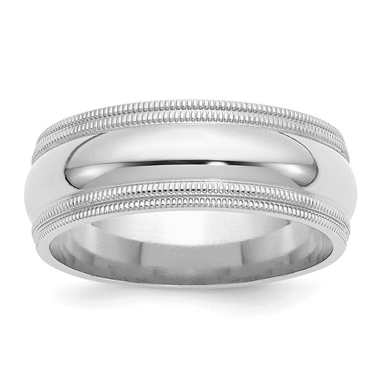 Sterling Silver Rh-plated 8mm Comfort Fit Double Milgrain Size 9 Band