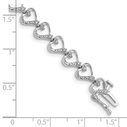 Sterling Silver Rhodium-plated Diam. Heart Bracelet