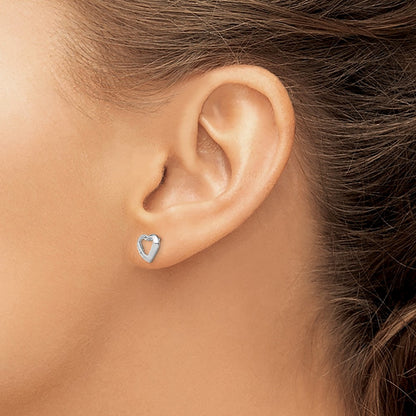 Sterling Silver Rhodium Diamond Heart Post Earrings