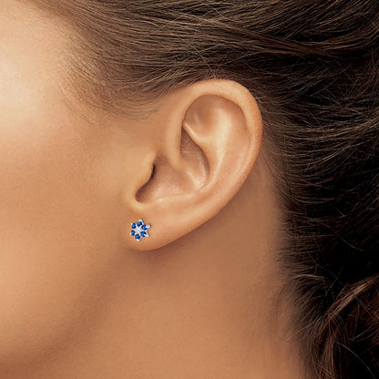 Sterling Silver Rhodium Sapphire & Diamond Post Earrings