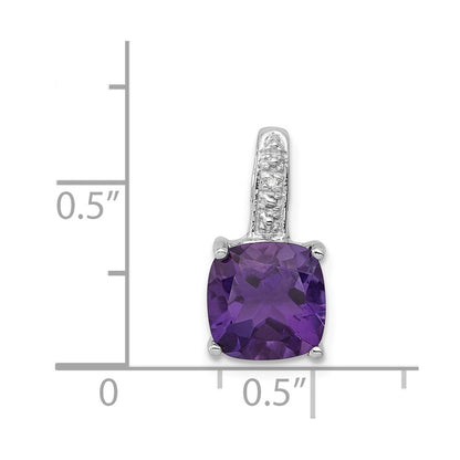 Sterling Silver Rhodium Plated Amethyst and Diamond Pendant