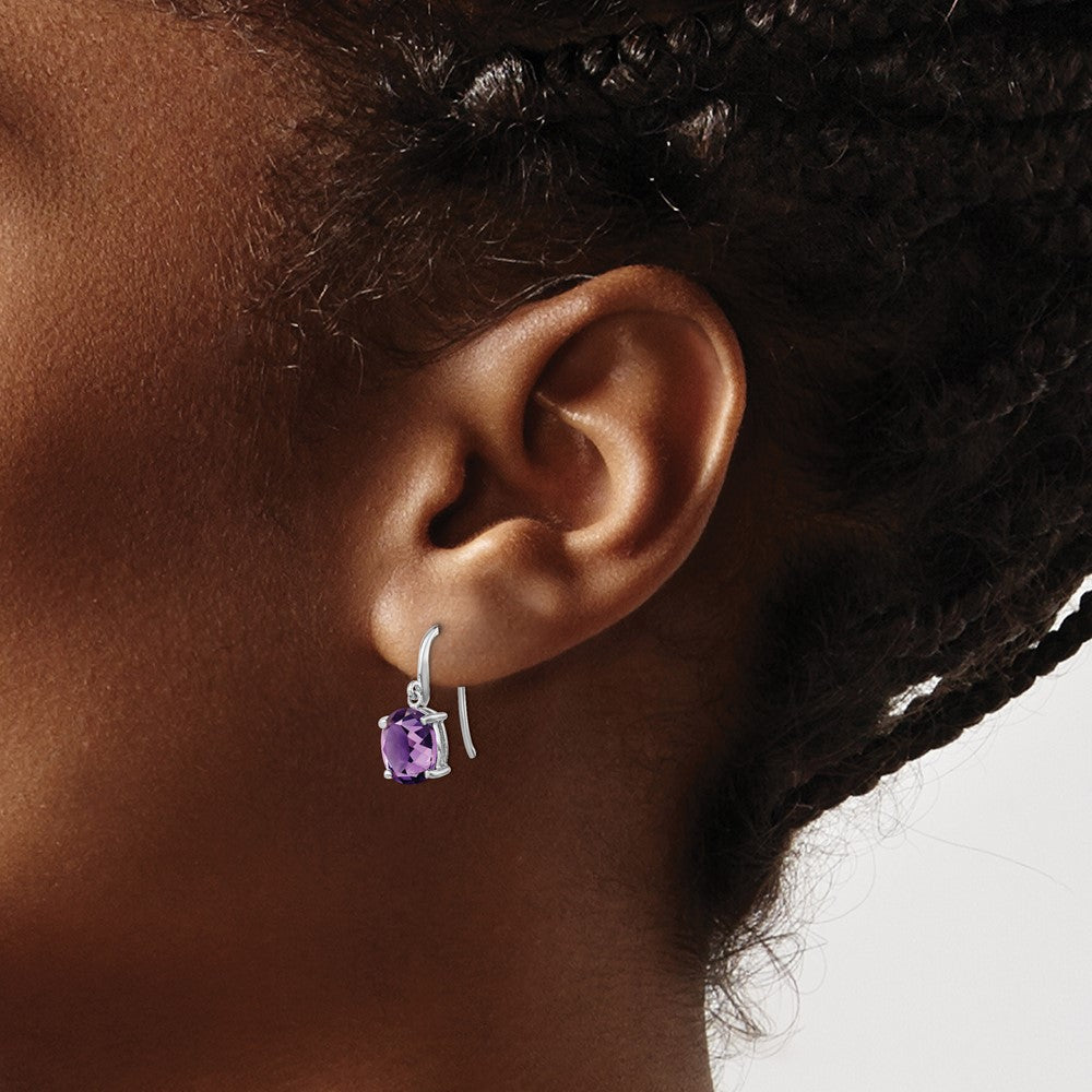 Sterling Silver Rhodium Plated  Amethyst Wire Earrings