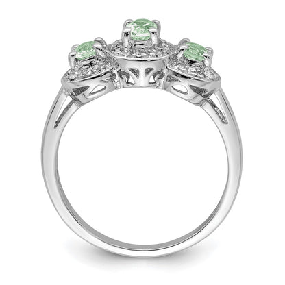 Sterling Silver Rhodium-plated Green Quartz & Diamond Ring