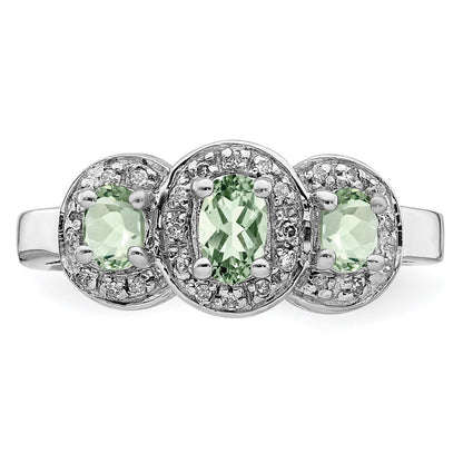 Sterling Silver Rhodium-plated Green Quartz & Diamond Ring