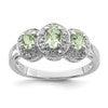 Sterling Silver Rhodium Green Quartz & Diamond Ring