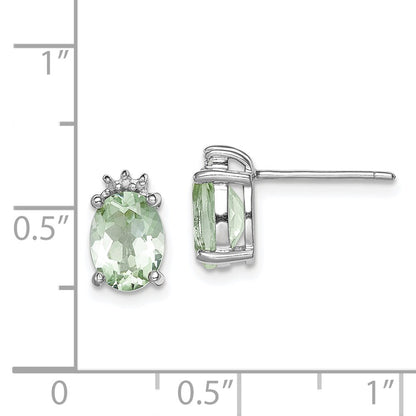 Sterling Silver Rhodium-plated Oval Green Quartz and DiamondEarrings