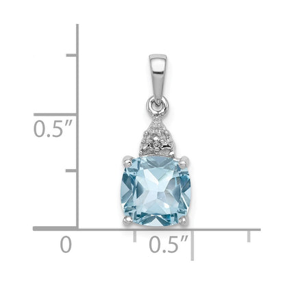 Sterling Silver Rhodium Lt Swiss Blue Topaz & Diamond Pendant