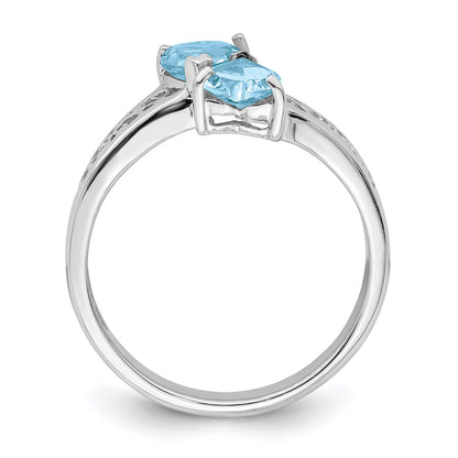 Sterling Silver Rhodium Light Swiss Blue Topaz Heart Ring