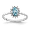 Sterling Silver Rhodium Swiss Blue Topaz Diamond Ring