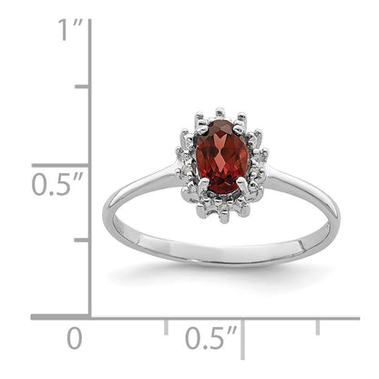 Sterling Silver Rhodium-plated Garnet Diamond Ring