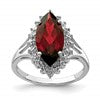 Sterling Silver Rhodium Garnet Diamond Ring