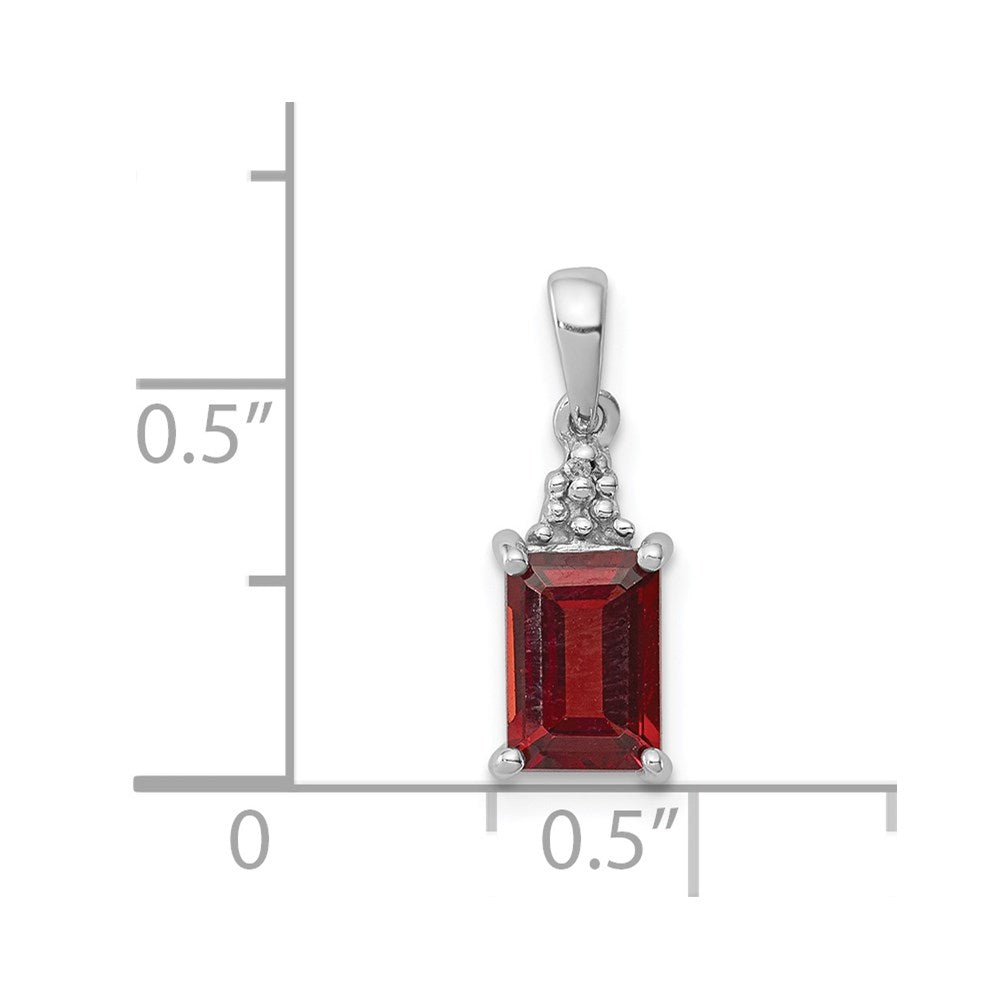 Sterling Silver Rhodium Garnet & Diamond Pendant