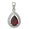 Sterling Silver Rhodium Garnet & Diamond Pendant