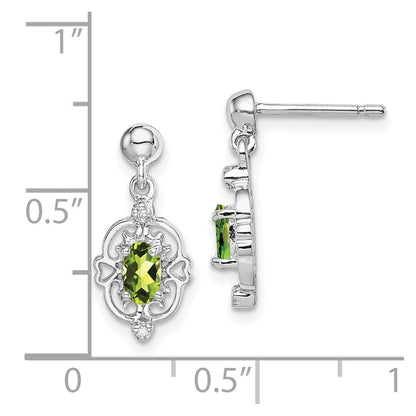 Sterling Silver Rhodium Plated Peridot and Diamond Post Earrings