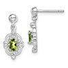 Sterling Silver Rhodium Plated Peridot and Diamond Post Earrings