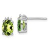 Sterling Silver Rhodium Plated Oval Peridot and Diamond Post Earrings