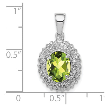 Sterling Silver Rhodium Plated Peridot and Diamond Pendant