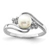 Sterling Silver Rhodium 6mm FW Cultured Button Pearl & Diamond Ring