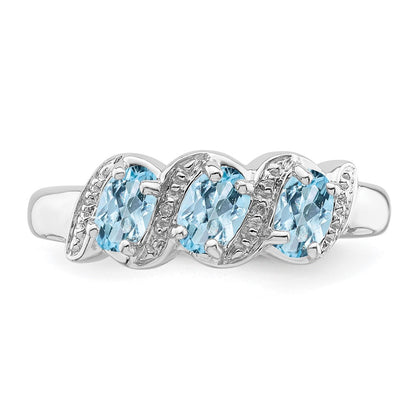 Sterling Silver Rhodium Aqua & Diamond Ring