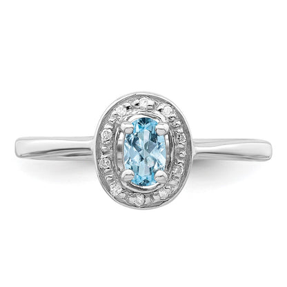 Sterling Silver Rhodium Aqua & Diamond Ring