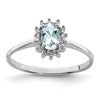 Sterling Silver Rhodium Aquamarine Diamond Ring