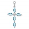 Sterling Silver Rhodium Lt Sw Blue Topaz Cross & Diamond Pendant
