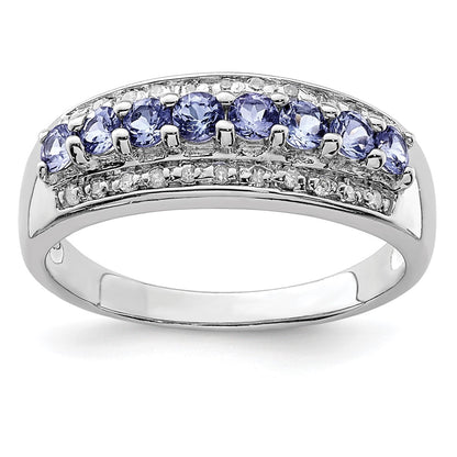 Sterling Silver Rhodium Tanzanite & Diam. Ring