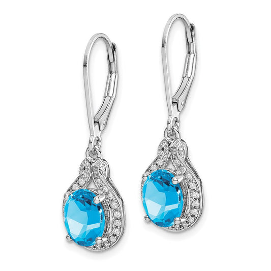 Sterling Silver Rhodium-plated Diamond and Blue Topaz Earrings