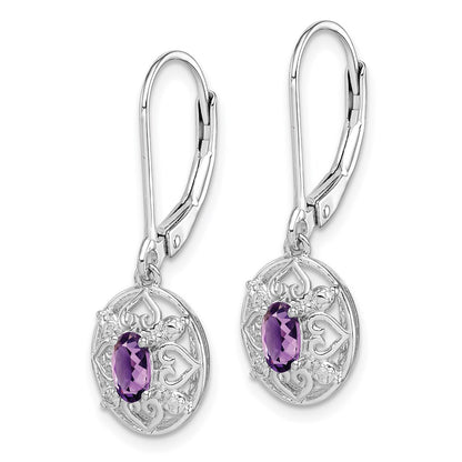 Sterling Silver Rhodium-plated Amethyst and Diamond Earrings