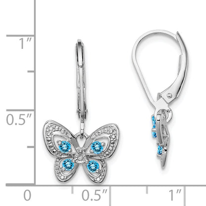 Sterling Silver Rhodium-plated Blue Topaz and Diamond Earrings
