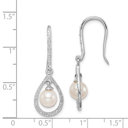 Sterling Silver Rhod Plated Dia. and FW Cultured Pearl Dangle Ear